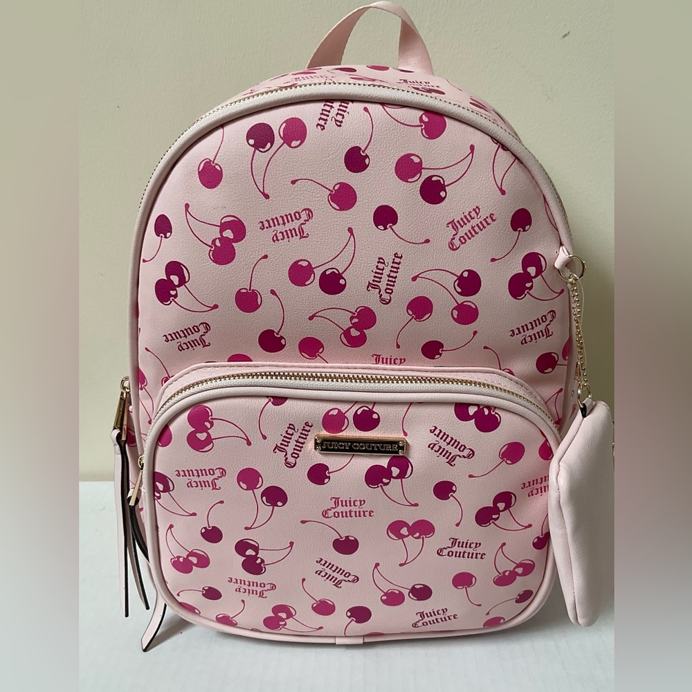 Juicy Couture Pink Cherry Print Word Play Backpack/Bookbag